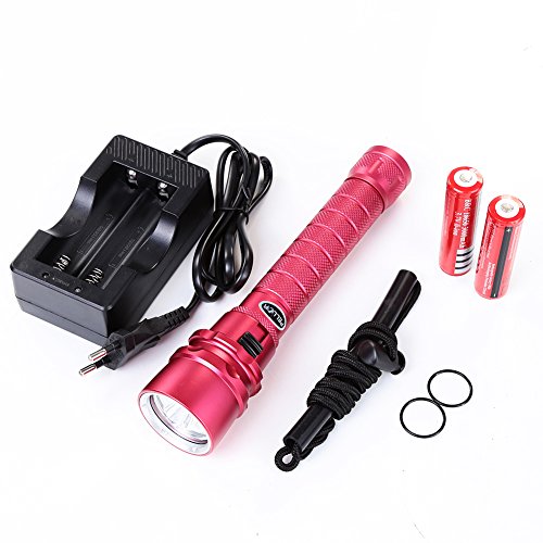 Pellor wasserdicht Taschenlampe Tauchlampe CREE XM-L T6 LED 4000Lm 100m vollig Wasserdicht Electrodeless Dimming wiederaufladbare Taschenlampe mit 2 x 18650 Akku Unterwasser Led Pellor Tauchlampe CREE XM-L T6 LED diving led Wasserdicht Tauchen Lampe - 6