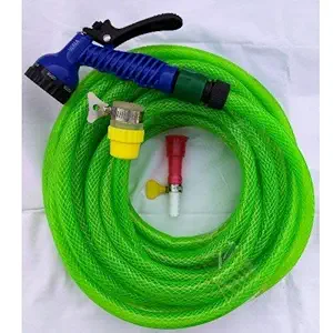 Eco Hometown Magic Car Washing/Gardening 1/2 Rubber Plastic Hose Pipe with 7 Pattern Jet Spray Gun, Tap Connector (10 m/30 Ft, Random Colours)