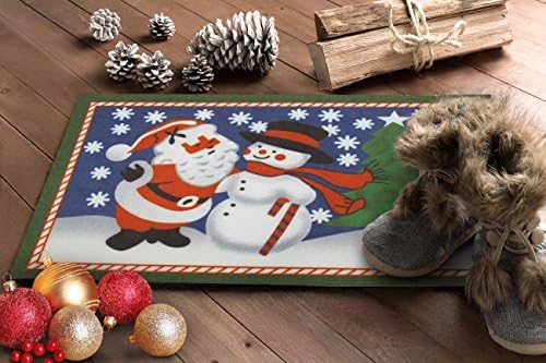 Christmas Red Festive Snowman and Santa Anti Slip Floor Door Mat Rug 40cm x 60cm