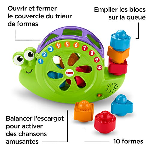 Fisher-Price Mon Ami l'Escargot Jouet Bébé pour Apprendre les Formes, les Chiffres et les Couleurs, avec 10 Musiques, 6 Mois et Plus, FRB87 – Image 3