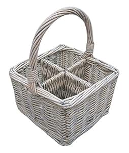 Aufbewahrungs-Korb mit 4 Fächern, geflochten, Grau: Amazon.de: Garten