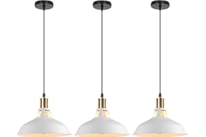 iDEGU 3 pack Suspension Luminaire Industrielle Rétro Lustre Suspension en Métal 27cm Plafonnier Vintage E27 Éclairage de Plafond pour Salle à Manger, Salon, Chambre, Restaurant, Café, Bar (Blanc)