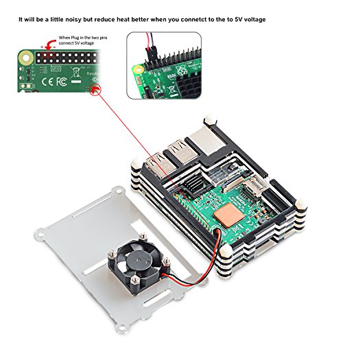 Aukru 9 Capas Caja de Refrigeraci  n   Micro USB 5V 3000mA Cargador con Interruptor   disipador de Calor   Mini Ventilador   4 Tornillos y Destornillador para Raspberry Pi 3 Modelo B
