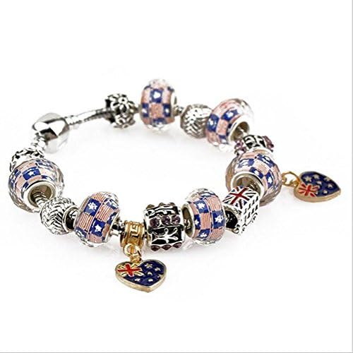 TIZIKJ Vintage Women DIY Bracelet Heart Pendant Large Pore Glass Beads , 20cm