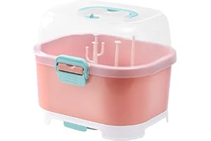 SERLIUM Babyflaschenhalter, tragbar, große Kapazität, Aufbewahrungsbox für Kleinkinder, mit Deckelabdeckung, Anti-Staubschutz und Besteckaufbewahrung, Babyflaschen-Trockengestell für Babys zu Hause, Küche