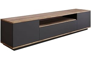 Dmora - Mobile porta TV Sinope, Credenza da soggiorno, Armadio basso per TV, Base parete attrezzata, 180x45h45 cm, Quercia e Antracite