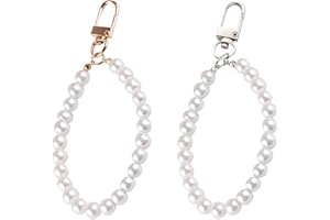 TADIPRI adipri 2 Piezas Cadena para Teléfono Móvil Universal, Colgante para Teléfono Móvil, Correa De Mano, Compatible con Cualquier Teléfono Móvil, Smartphone Y Funda (Perlas Blancas De 8 Mm)…