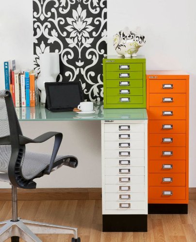 BISLEY Schubladenschrank 29 aus Metall | Schrank mit 8 Schubladen und Sockel | Büroschrank DIN A4 | Werkzeugschrank | Metallschrank in 6 Farben (Kardinalrot) - 6