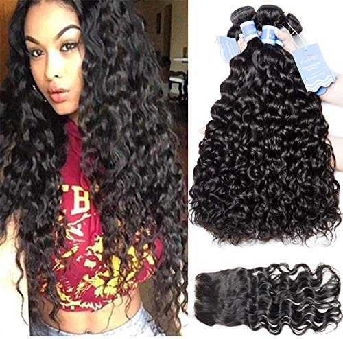 vipbeauty 100% en état naturel huamn Poil 3 paquets avec 44 fermeture 7 un grade vrigin brésilien eau Wave naturel noir 95 - 100 g/PC 16 18 20 with 14 noir
