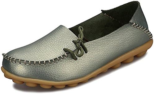Fangsto Women's Soft Cowhide Leather Loafer Flat Shoes Slip-Ons UK Size 6.5 Metalic Sage