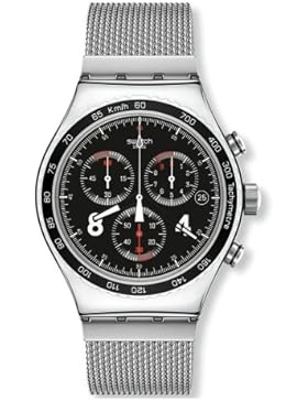 Swatch Herren-Armbanduhr XL New Irony Chrono Blackie Chronograph Quarz Edelstahl YVS401G