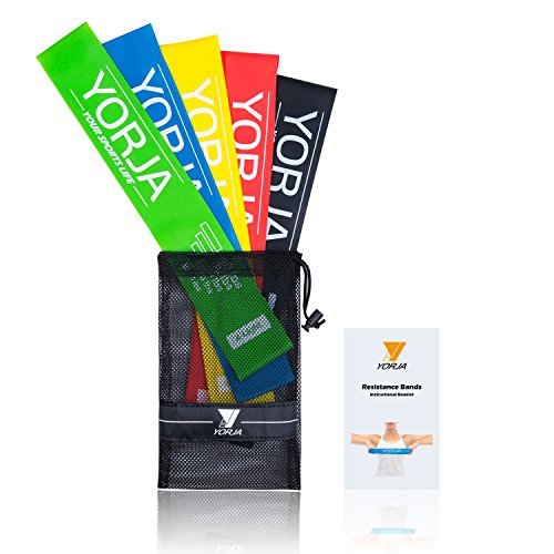YORJA Resistance Bands, Elastic Exercise Band with Handy Carry Bag,Instructional Booklet,Online Video,Set of 5 Levels,12x2 inch,Natural Latex Workout Loop for Home & Gym,Yoga,Fitness
