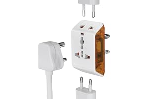 KM Gone 6A 3-Pin Multi Plug Adapter, 240V Universal Travel Socket for Home, Office & Travel Use - White & Red,Pack of 1,