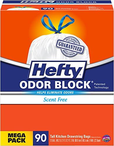 Hefty Odor Block Tall Kitchen Trash Bags, Scent Free, 90 Count by Hefty