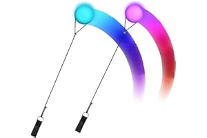 Joycabin Lot de 2 balles de poï à LED, lumineuses, avec couleurs arc-en-ciel et effet stroboscopique, cordes réglables pour débutants, enfants et adultes