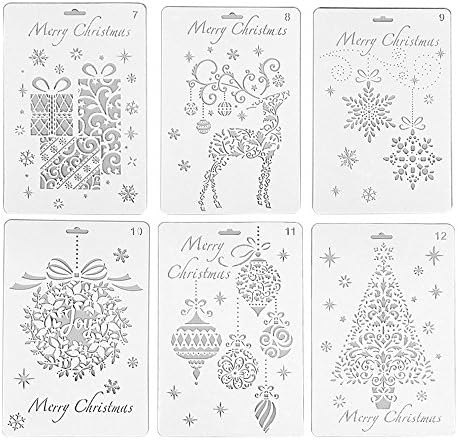Christmas DIY Decorative Stencil Template Set, Lumisun Drawing Stencils Scale Template for Painting on Wood Walls Furniture Crafts Scrapbooking