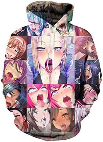 Asolldo Unisex Funny Anime Ahegao 38D Print Hoodies Joggers Hipster Sexy Cartoon T-Shirt Sweatshirts Set