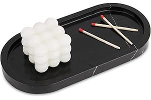 TABHOUKIT Bandeja Mármol Negro Marquina Ovalada Bandeja Portaobjetos Baño Moderno Decoraciones Vaciabolsillos Entrada Organización para Velas Perfumes Cocina Tejidos Jabón Champú Cosméticos 25 x 12 cm