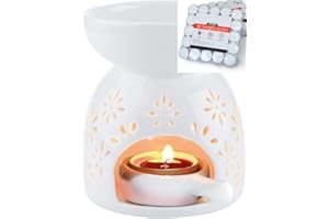 ZEEWIZZ Wax Melt Essential Oil Burner (with 50 tea candles) - Star Pattern, Ceramic Aroma Assorted Wax Warmer Aromatherapy Tarts Holder Candle Scented Diffuser Home Bedroom Decor