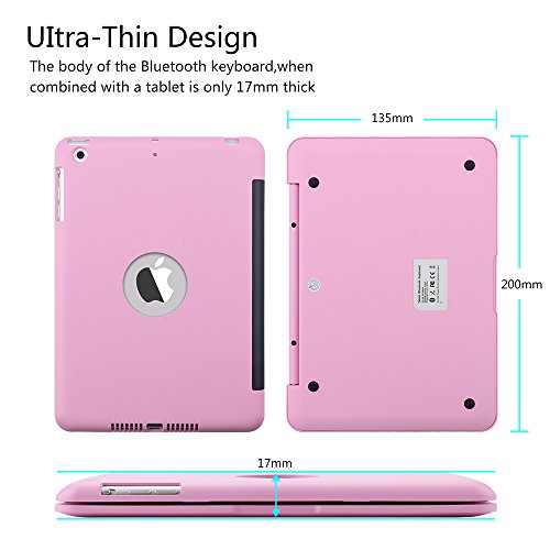 KVAGO iPad Mini 1 2 3 Tastatur mit Hülle Bluetooth Wireless Englisch QWERTY Tastatur für iPad Mini 1 2 3—Pink - 2