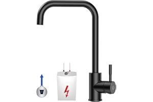 CECIPA Niederdruck Armatur Küche Schwarz, Wasserhahn Küche Schwarz mit 3 x G3/8 Anschlussschläuchen, Küchenarmatur Niederdruck Edelstahl 304, Mischbatterie Küche Spüle für Untertischgerät Niederdruck