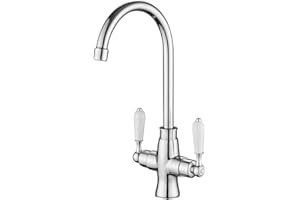 Heable Kitchen Sink Mixer Tap Elegant White Ceramic Dual Lever Monobloc Swivel Spout Chrome Kitchen Taps with UK Standard Fittings