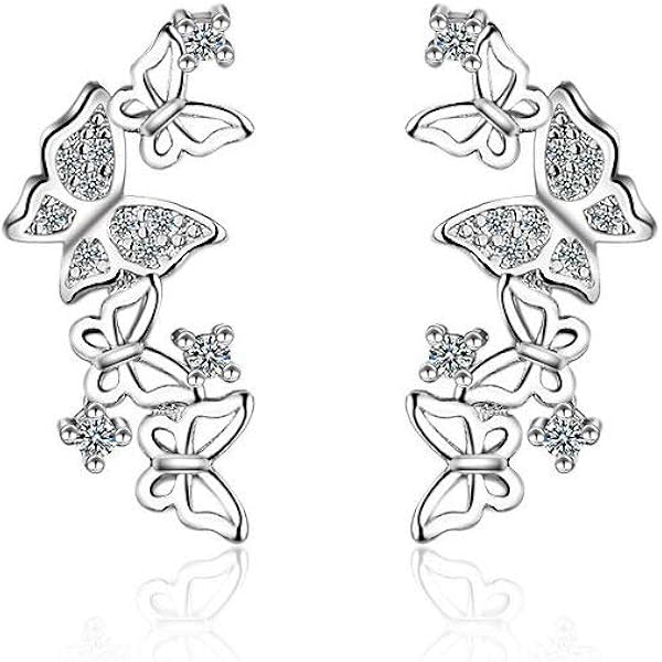 Orecchini In Argento Sterling 925 Con Motivo Unicorno E Zirconi - Anallergici, Con Strato Di Rodio, Regalo Ideale