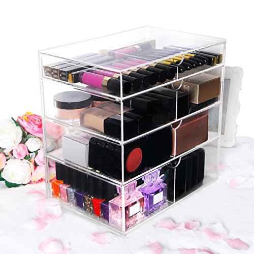 Lifewit Kosmetikorganizer Acryl Makeup Aufbewahrung Kosmetik Organizer Aufbewahrungsbox Sortierkasten 4 Schubladen 30x30x20 cm - 3