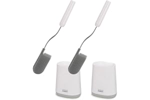 Joseph Joseph Flex Lite - Jeu de 2 brosses WC toilette avec support mince - Balayette Souple et Résistante, tête flexible, anti-goutte, anti-bouchage, nettoyage en profondeur - Blanc/Gris, Petit