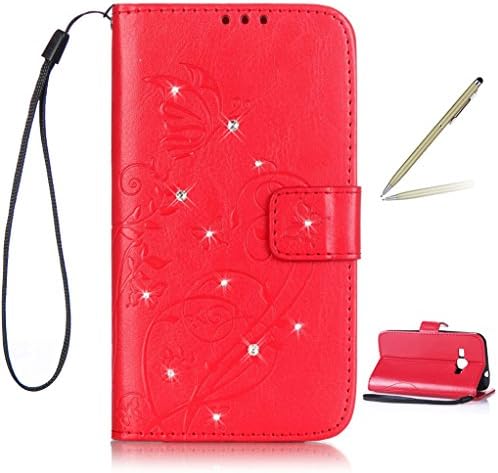 Trumpshop Smartphone Protective Case for Samsung Galaxy JI (2016,J120,4.5") (Diamond Series) + Red + Premium PU Leather Flip Wallet Cover [Not compatible with J1 Mini(J105),J1 Ace(J110),J1(J100)]