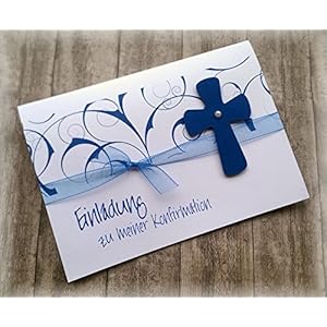 Einladung Einladungskarte Kommunion Konfirmation Firmung Taufe Kreuz blau