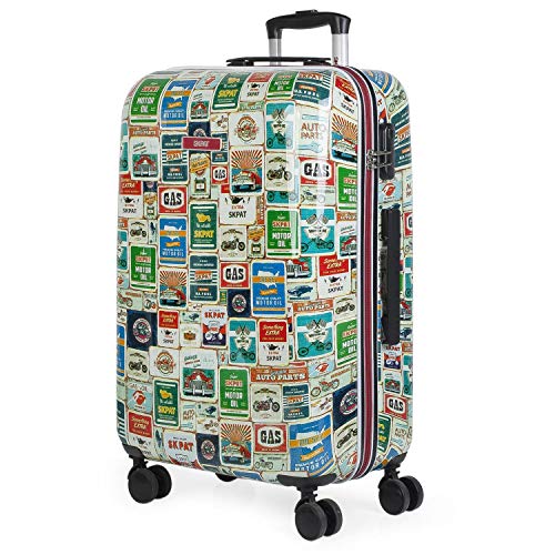 SKPAT - Maleta de Viaje Juvenil Rígida 4 Ruedas Trolley 65 cm Mediana Grande de Policarbonato Estampado. Resistente y Ligera. Mango Asas Candado. Estudiantes. 130560, Color Negro