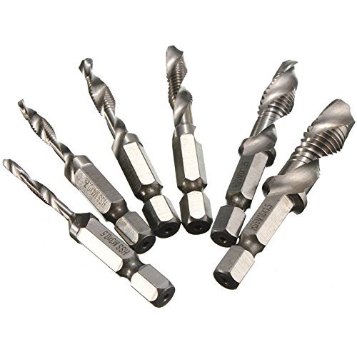 Audel Profi Gewindebohrer Bit Satz, 6 tlg 1/4″ HSS Sechskanntschaft Kombigewindebohrer Bitsatz HSS (M3 M4 M6 M8 M10) - 6