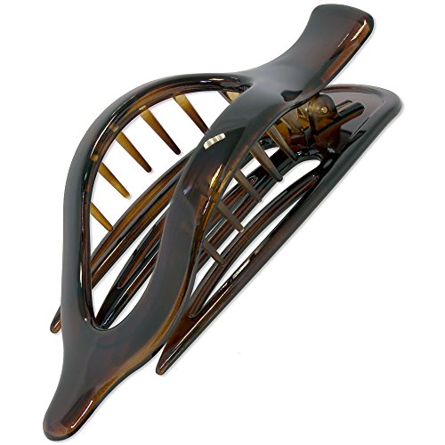 Ebuni | Wide Comb French Beak Hair Clip with Teeth - Tortoiseshell (Brown)