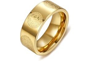 BOBIJOO Jewelry - Bague Alliance Anneau Médaille Saint Benoît Mariage Protection Exorcisme Acier 316L Doré Or Plaqué