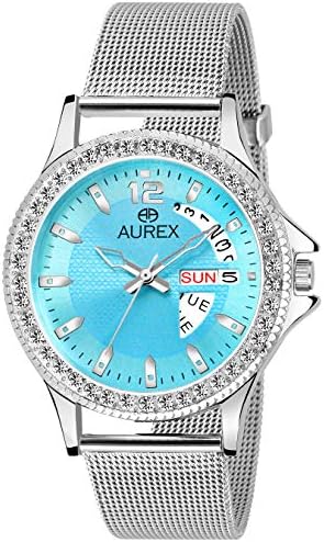 AUREXAnalogue Women's Watch (Sky Blue Dial Silver Colored Strap)