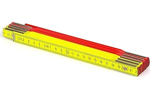 M METRIE Metrie™ PF10 Holz Zollstock/Zollstöcke |2m langer Gliedermaßstab, Maßstab|Meterstab mit Duplex-Teilung - Neon Gelb/Rot