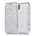 Produktbild Lederhülle für iPhone Xs Ledertasche iPhone Xs/X/10 Hülle Glitzer mit [Kartenfach] [Standfunktion] Schutzhülle im Bookstyle Klapphülle Brieftasche PU Leder Flip Etui von Coollee mit Ultra Slim TPU Silikon Soft Backcover Full Body Stoßfänger Bumper Glitter Handytasche, Silber