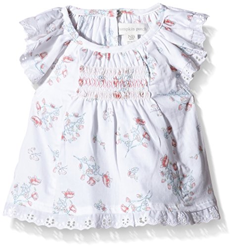 Pumpkin Patch Unisex Baby Smocked Floral Short Sleeve Tank Top, Clean White, Newborn
