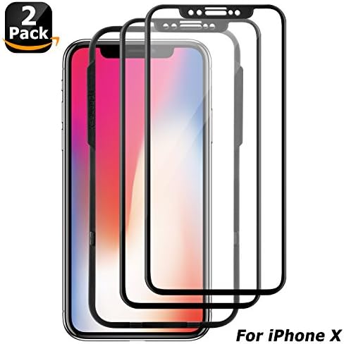 iPhone X Screen Protector, Surwell HD Full Coverage iPhone X Tempered Glass Screen Protector Case-Friendly Face ID Compatible with Installation Tray (iPhone X_Black)