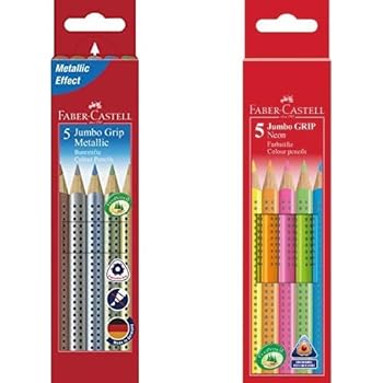 Faber-Castell 110994 - Matite colorate Jumbo Grip Neon astuccio da 5
