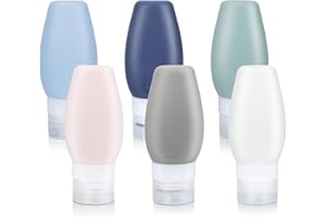 UERVOTON Confezione da 6 bottiglie da viaggio in silicone, a prova di perdite, ricaricabili e comprimibili, con etichetta e borsa trasparente per il trasporto, per shampoo liquidi – 90 m