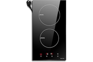 NOXTON Domino Induktionskochfeld 2 Platten Einbau mit Stecker, 3500W Induktionskochplatte Doppelt, Kochfeld 2 Platten Induktion, Touch-Steuerung, 9 Heizstufen, Timer, Kindersicherung, 220-240V