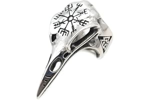 GAUEIOUR Crow Skull Rings,Vintage Viking Jewelry, Punk Crow Skull Ring for Men Women, Animal Amulet Copper Jewelry, Unisex, Vintage Jewelry Gift (Silver Model)