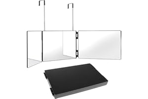 YIWONFU 3 Way Mirror 360° Mirror Self Cut Hair, Portable & Foldable Trifold Barber Mirror with Height Adjustable Telescoping Hooks, for Hair Cutting, Shaving, Makeup, Hair Braiding