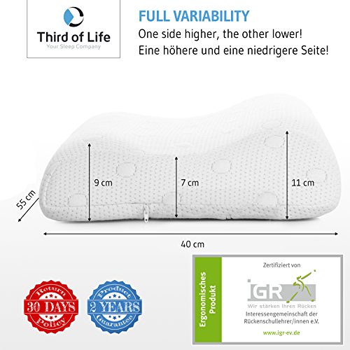 Nackenstützkissen MATAR | orthopädisches & ergonomisches Nackenstützkissen | Viscoelastischer Schaum | Thermo Kopfkissen | Perfektes Seitenschläfer & Rückenschläfer-Kissen / 55 x 40 x 11/9 cm - 2