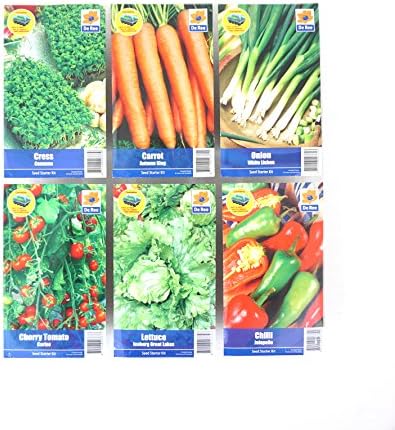 Grow your Own - Seed Starter Kits - Vegetable Collection - Carrot, Pepper, Cress, Lettuce, Onion and Tomato (6 Packs Included)