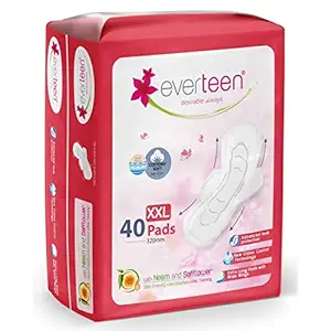 everteen XXL Sanitary Napkin Pads with Cottony-Soft Top Layer for Women Enriched with Neem and Safflower, XX-Large, 320mm Pack of 40,