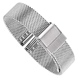 autulet Mesh-Uhrenarmband 15mm Edelstahl-Uhrenarmband Silber Mesh-Uhrenarmband Gefaltete Schnalle Kompatibel mit DW-Uhrenarmband