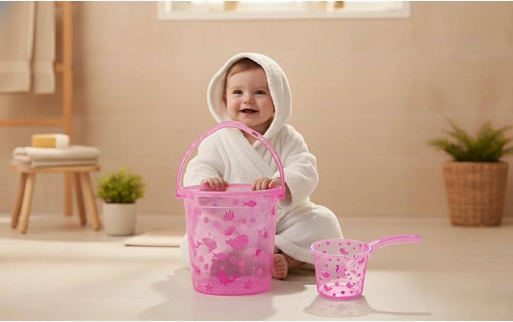 Şeffaf Kova & Maşrapa Set Pembe Desenli